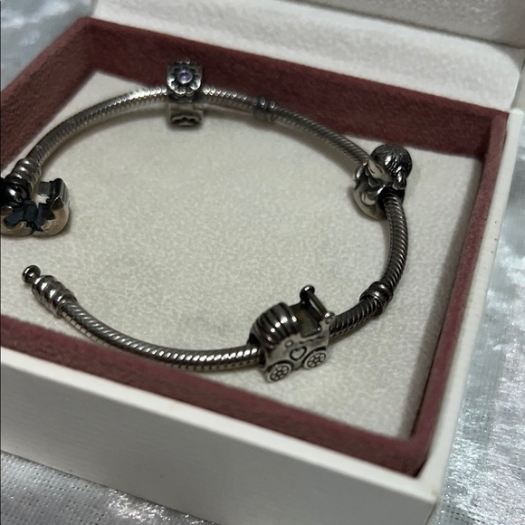 Pandora Silver with 3  Charm Bracelet with Polished Finish $112 - Picture 8 of 9